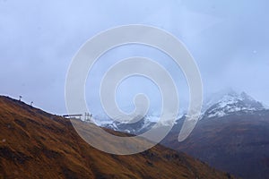 View of landscape furi mountain from cable car in zermatt, swiss