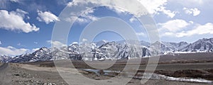 View of Himalayas or Himalaya mountain with Confluence of the Indus and Zanskar Rivers at Leh Ladakh in Jammu and Kashmir, India
