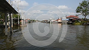 View landscape Khlong Om Non canal and life thai people in Nonthaburi, Tà¹‰hailand