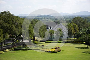 View landscape of luxury and modern garden at Khao Yai in Nakhon Ratchasima, Thailand