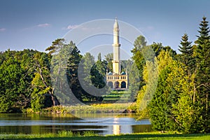 View of landscape with Minaret near Lednice castle