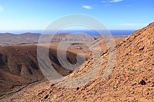 View of the landscape from the Mirador del Risco de Las Penas viewpoint on the island of Fuerteventura in the Canary Islands