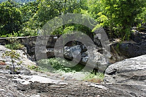 View landscape mountain hill route walkway in forest jungle for thai people travelers trail hiking go to holy water and mystery