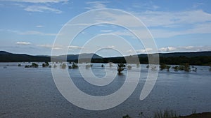 View landscape Mun River Mouth, the point where the Mun river and Mekong river join in Amphoe Khong Chiam