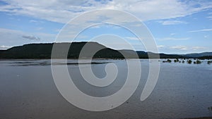 View landscape Mun River Mouth, the point where the Mun river and Mekong river join in Amphoe Khong Chiam