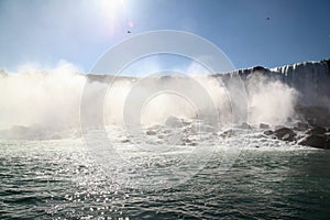 View of Landscape near center Niagara falls  From maid of the mist boat