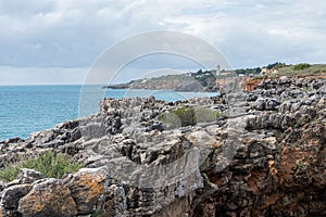 View of the landscape over the sea coast along Boca do Inferno in Cascais, Portugal photo