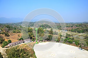 View landscape Rim Kok village country countryside on mountain hill with tower tank water artesian groundwater in aquifers of