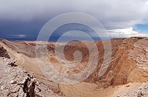 View of the landscape of rocks of the Mars Valley Valle de Marte, Atacama Desert, Chile photo