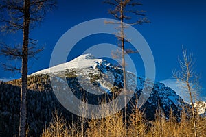 View of the landscape with snowy mountains