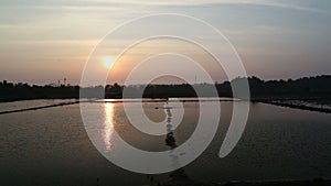 View of landscape at sunset in Goa, above water dams.