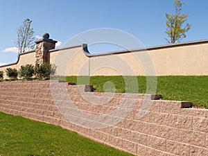 View of a landscaping retaining wall