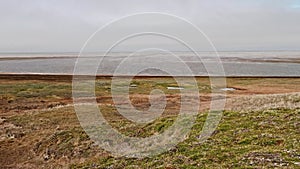 View of landswell of Yamal peninsula and Kara sea. Cloudy afternoon