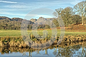 A view of The langdale Pikes with Elterwater.