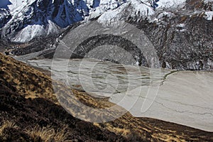 View of the Langtang Khola, river in Nepal. Scene near Kyangjin