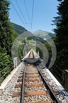 View of the Langwies Viaduct in the mountains of Switzerland near Arosa