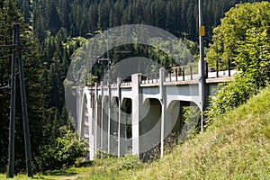 View of the Langwies Viaduct in the mountains of Switzerland near Arosa