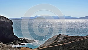 View from Lanzarote across the glittering Atlantic to Fuerteventura