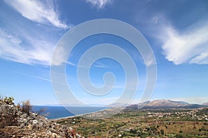 View of the large beach and coast line of Diamante, Diamante, District of Cosenza, Calabria, Italy,