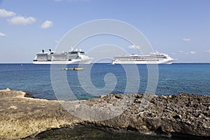 Cruise Ships And Grand Cayman Rocky Shore