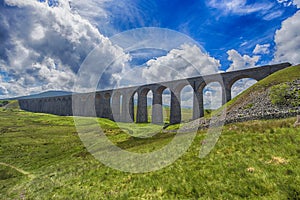 View of large Victorian viaduct in rural countryside scenery