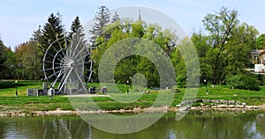 View of a large waterwheel in New Hamburg, Ontario, Canada