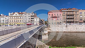 View of the Latin bridge timelapse hyperlapse, one of the oldest bridges of Bosnia and Herzegovina