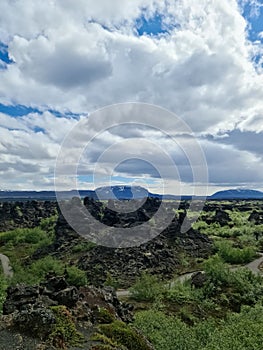 View of the lava fields of a past volcanic eruption in Iceland