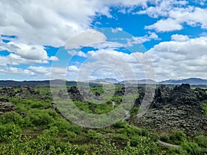 View of the lava fields of a past volcanic eruption in Iceland