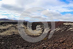 View of the lava fields of a past volcanic eruption in Iceland