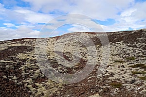 View of the lava fields of a past volcanic eruption in Iceland