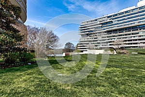 View of the lawn area amidst the Watergate Complex in Washington, DC