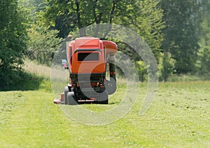 view of a lawn mower in action