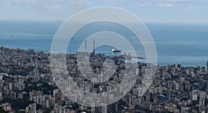 view of Lebanese shore and the city of Kaslik and Jounieh, Lebanon photo