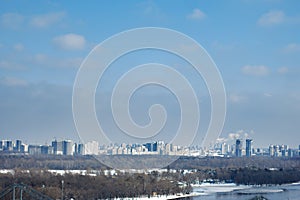 view of the left bank in Kiev in the winter