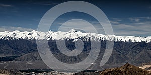 View of Leh Valley and Zanskar Range in Jammu & Kashmir from Khardungla Pass
