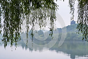 View of Leifeng Pagoda at XIhu lake, the west lake of Hangzhou city, where is a freshwater lake in Hangzhou, Zhejiang
