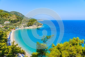 A view of Lemonakia beach with turquoise sea water, Samos island, Greece