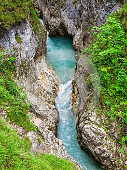 View into the Leutaschklamm gorge near Mittenwald, Germany