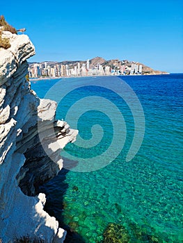 View of the Levante beach from `Balcon del Mediterraneo` in Benidorm, Spain