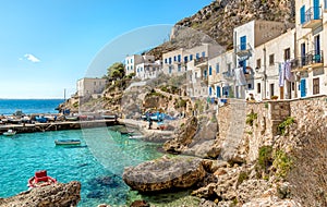 View of Levanzo Island, is the smallest of the three Aegadian islands in the Mediterranean sea of Sicily, Italy