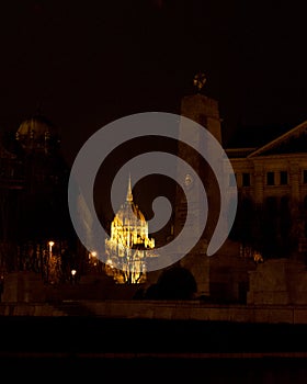 View on liberty square in Budapest Hungary background of parliament at night
