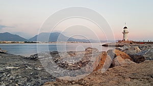 View of lighthouse near harbor in Alanya, Turkey