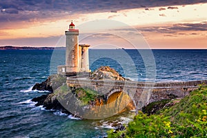 View of the lighthouse Phare du Petit Minou in Plouzane, Brittany (Bretagne), France.