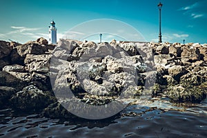 View of the lighthouse in the port of Cesenatico - Italy