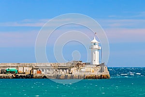 A view of the lighthouse in Yalta. Port. Crimea.