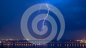 View of a lightning over city at night