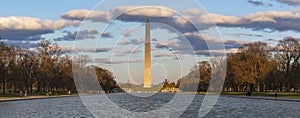 Lincoln Memorial Reflecting Pool and Washington Monument at sunset, Washington DC