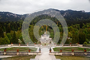view of Linderhof Palace in spring