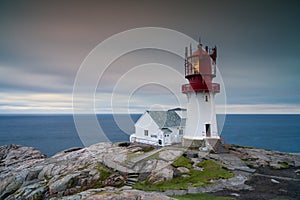 view of the Lindesnes Lighthouse in Norway at sunset